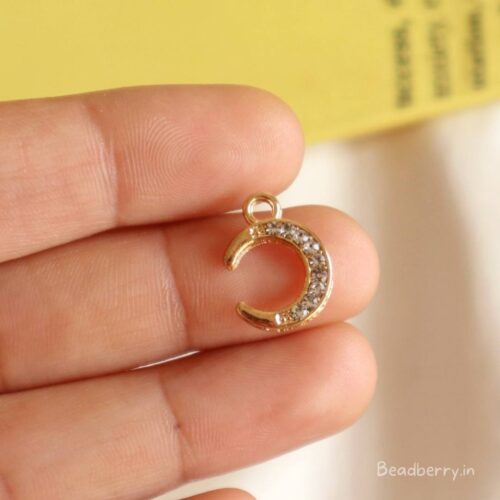 Small Stone Studded Moon Charm/Pendant- Golden