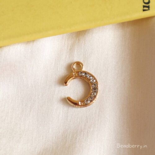 Small Stone Studded Moon Charm/Pendant- Golden