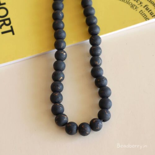 Black Round Matte Marble Beads | 1 String | Size: 8mm