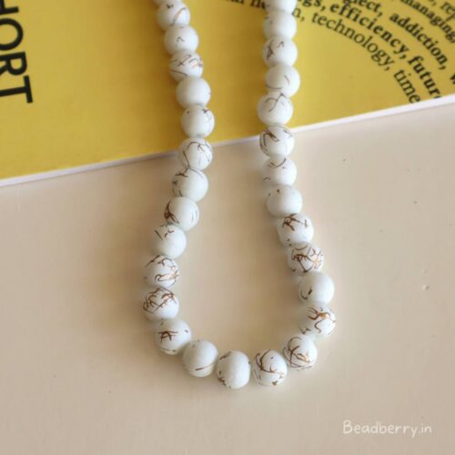 White Round Matte Marble Beads | 1 String | Size: 8mm