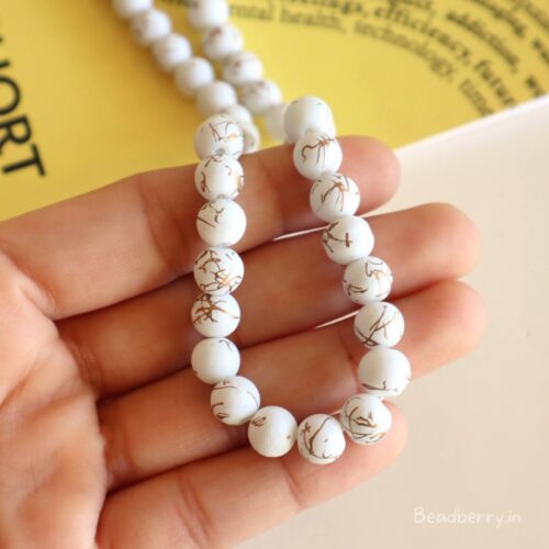 White Round Matte Marble Beads | 1 String | Size: 8mm