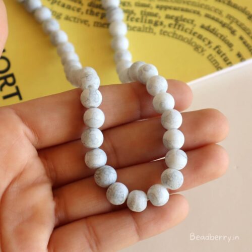 Grey Round Matte Marble Beads | 1 String | Size: 8mm