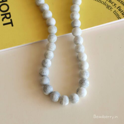 Grey Round Matte Marble Beads | 1 String | Size: 8mm