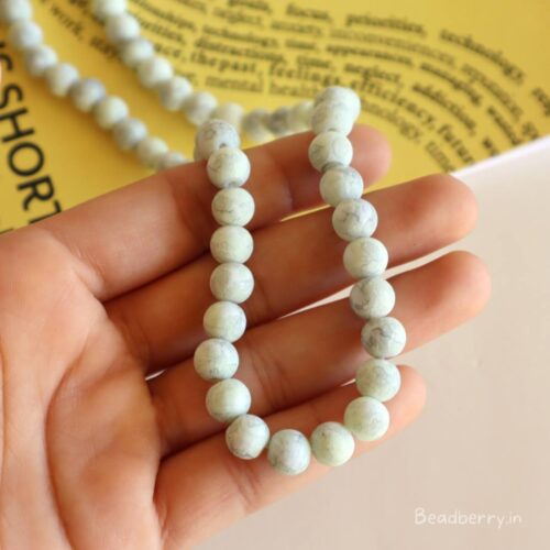 Pastel Green Round Matte Marble Beads | 1 String | Size: 8mm