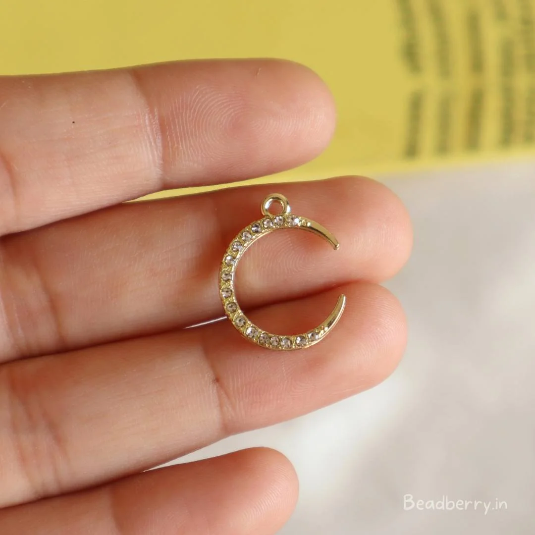Golden Stone Studded Moon Charm/Pendant