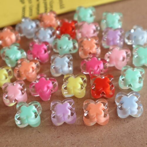 Transparent Clover Acrylic Beads | 14mm | Pack Of 25gm (Approx. 15 Pcs)