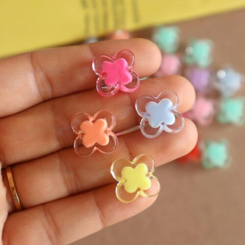 Transparent Clover Acrylic Beads | 14mm | Pack Of 25gm (Approx. 15 Pcs)