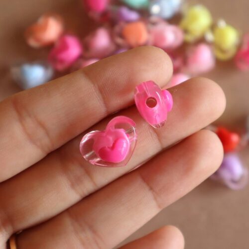 Transparent Heart Acrylic Beads | 13x17mm | Pack Of 25gm (Approx. 21 Pcs)