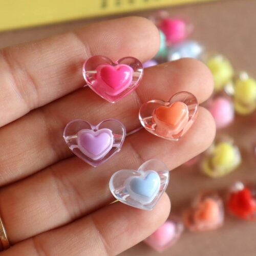 Transparent Heart Acrylic Beads | 13x17mm | Pack Of 25gm (Approx. 21 Pcs)