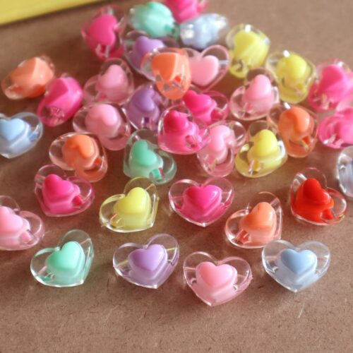 Transparent Heart Acrylic Beads | 13x17mm | Pack Of 25gm (Approx. 21 Pcs)