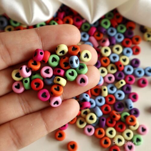 Multicolor Acrylic Heart Beads-25gm