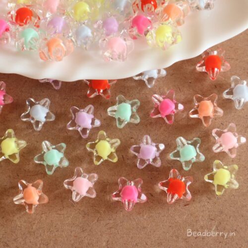 Transparent Star Acrylic Beads | 11 mm | Pack Of 25gm (Approx. 44 Pcs)