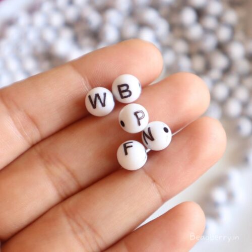 Round Ball White Alphabet Beads-100gm