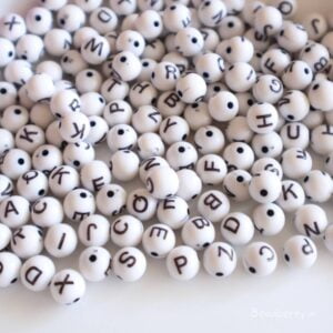Round Ball White Alphabet Beads-100gm