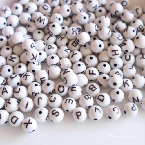 Round Ball White Alphabet Beads-100gm