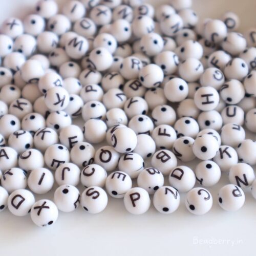 Round Ball White Alphabet Beads-100gm