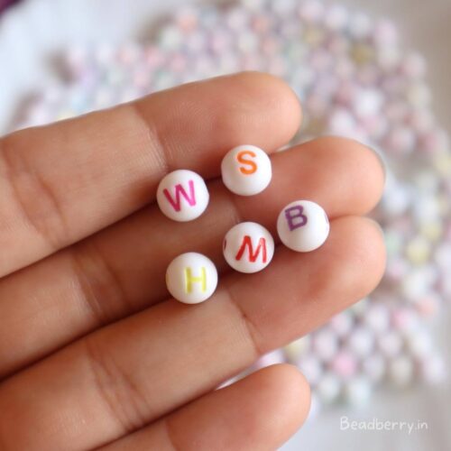 Round Ball White Colorful Alphabet Beads-100gm