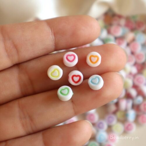 Multicolored Heart Symbol Acrylic Beads-25gm