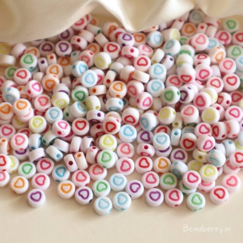 Multicolored Heart Symbol Acrylic Beads-25gm