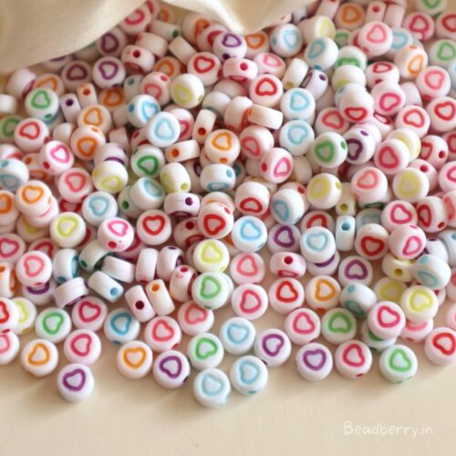 Multicolored Heart Symbol Acrylic Beads-25gm