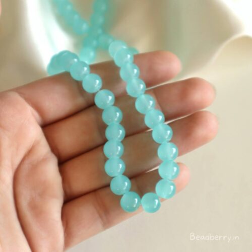 Aquamarine Glass Beads | 1 String | Size: 8mm