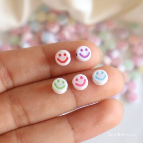 White Multicolor Smiley Beads-20gm