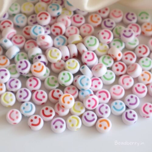 White Multicolor Smiley Beads-20gm