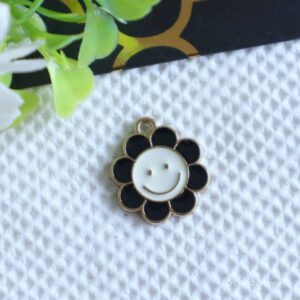 Cute Black Flower Smiley Charm