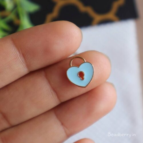 Small Blue Heart Lock Charms