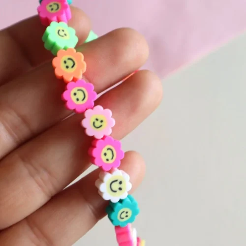 Smiley Flower Polymer Fimo Beads | 1 String- 40 Pcs