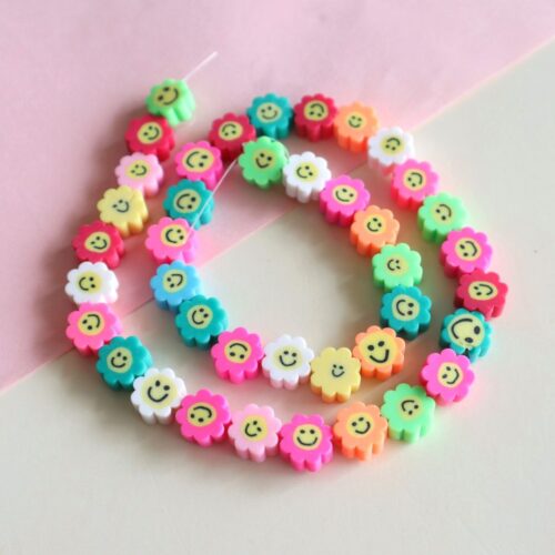 Smiley Flower Polymer Fimo Beads | 1 String- 40 Pcs