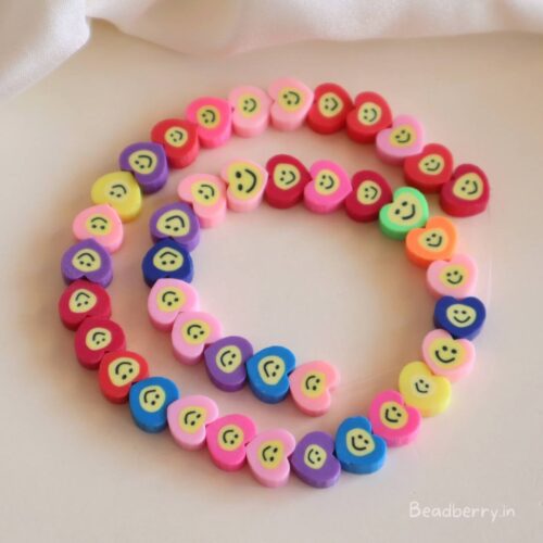 Smiley Heart Polymer Fimo Beads | 1 String- 40 Pcs