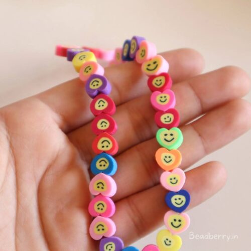 Smiley Heart Polymer Fimo Beads | 1 String- 40 Pcs