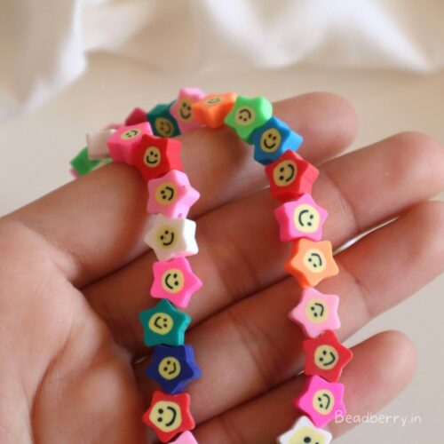 Smiley Star Polymer Fimo Beads | 1 String- 40 Pcs