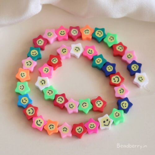 Smiley Star Polymer Fimo Beads | 1 String- 40 Pcs