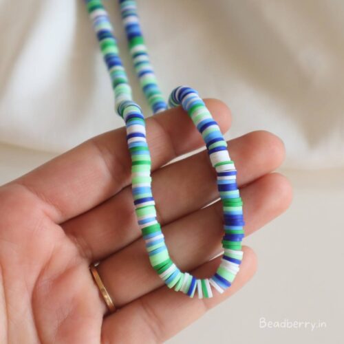 Green-Blue Mixed Polymer Clay Fimo Beads-1 String