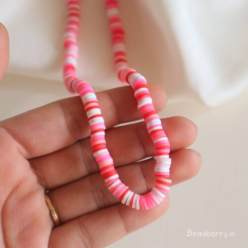 Mixed Pink Polymer Clay Fimo Beads-1 String