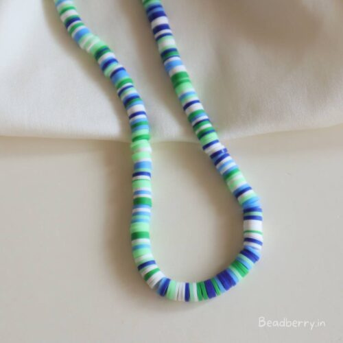 Green-Blue Mixed Polymer Clay Fimo Beads-1 String