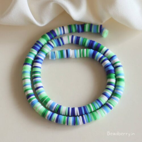 Green-Blue Mixed Polymer Clay Fimo Beads-1 String