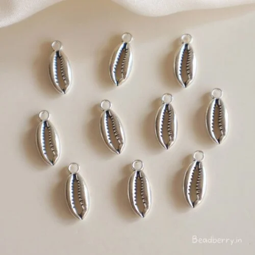 Silver Metal Cowrie Shell Charms-10 Pcs