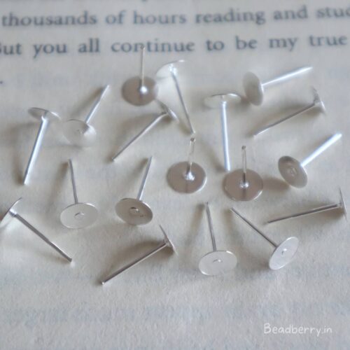 Silver Earring Post Studs Base-50 Pcs