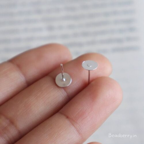 Silver Earring Post Studs Base-50 Pcs