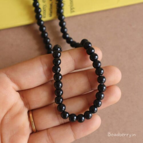 Black Glass Beads | 1 String | Size: 6mm