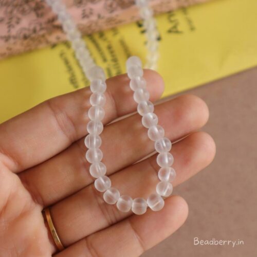 Frosted White Matte Glass Beads | 1 String | Size: 6mm