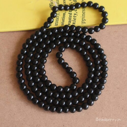 Black Glass Beads | 1 String | Size: 6mm