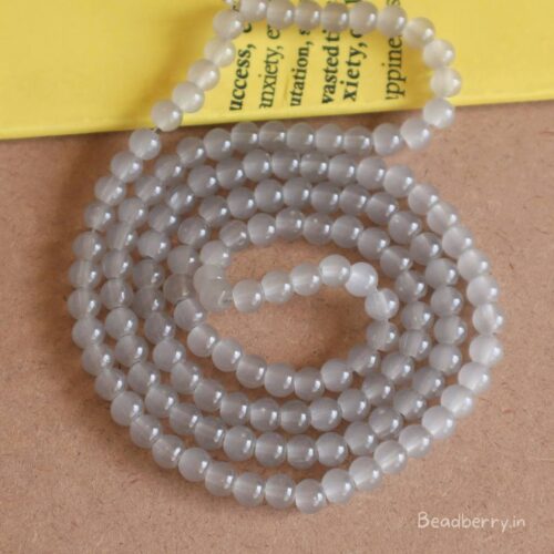 Grey Glass Beads | 1 String | Size: 6mm