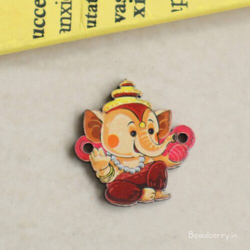 Cute Ganesha Wooden Charm Connector-5 Pcs