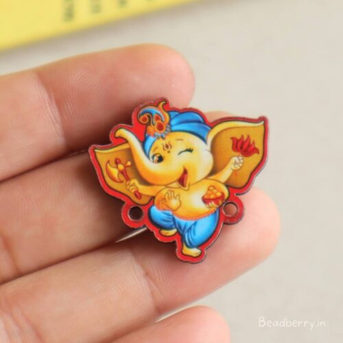 Ganesha With Modak Wooden Charm Connector-5 Pcs