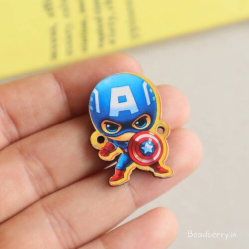 Cute Captain America Wooden Charm Connector-5 Pcs