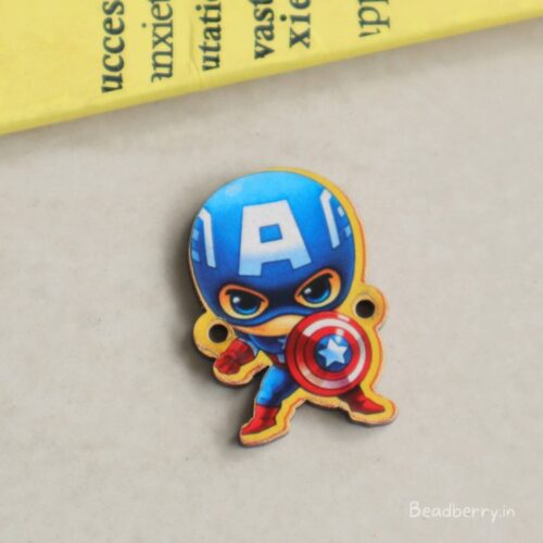 Cute Captain America Wooden Charm Connector-5 Pcs